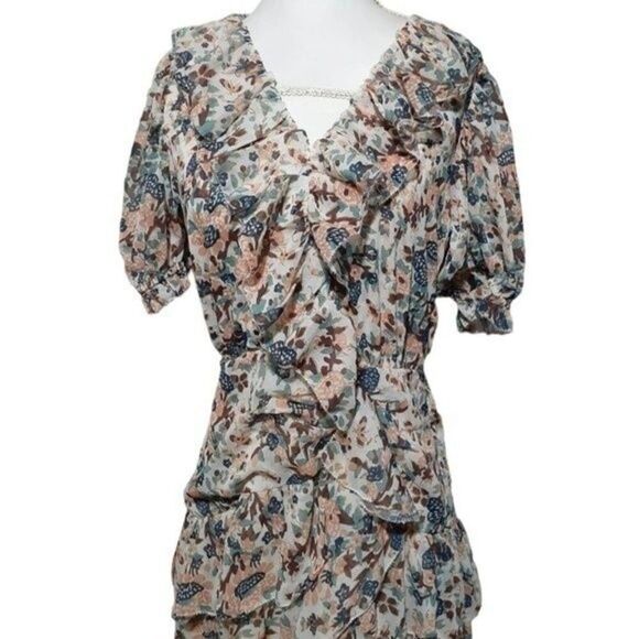ULLA JOHNSON  Gardenia Delphine Floral Tiered Ruffled Dress Boho Party Size 2 - Picture 11 of 14